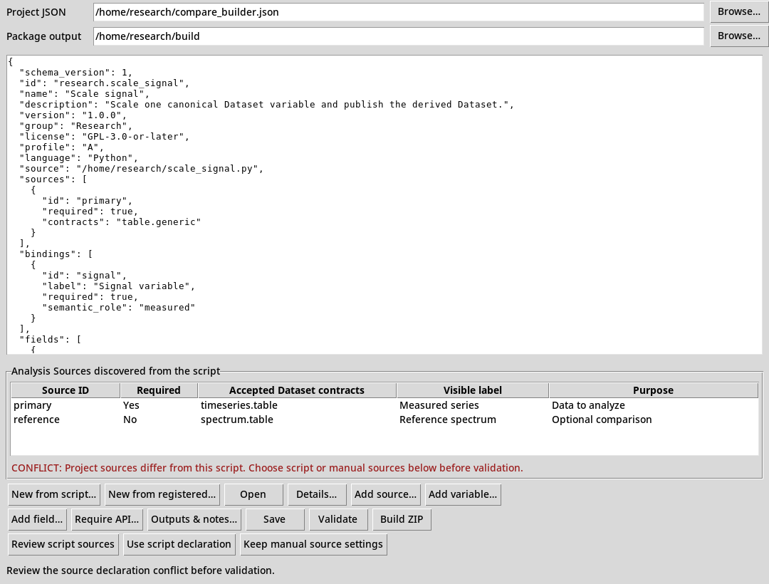 Module Builder con conflitto fra Analysis Sources del progetto e dello script