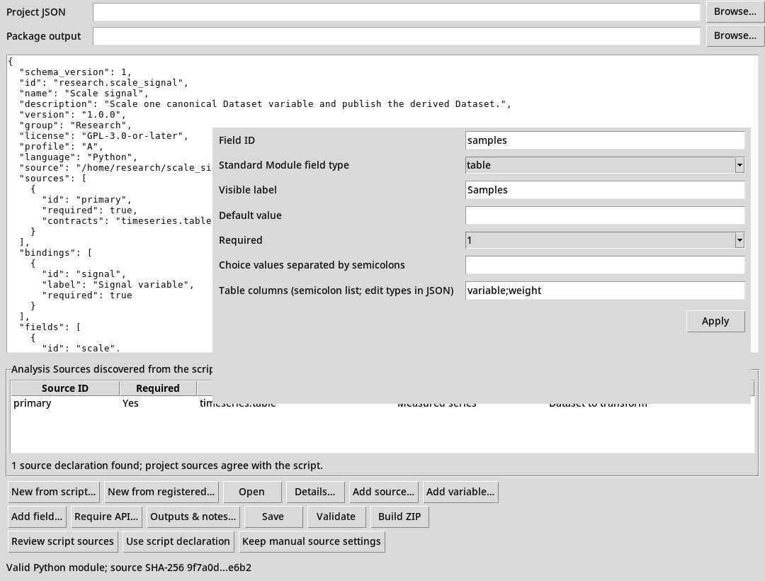 Dialog Configuration field del Module Builder