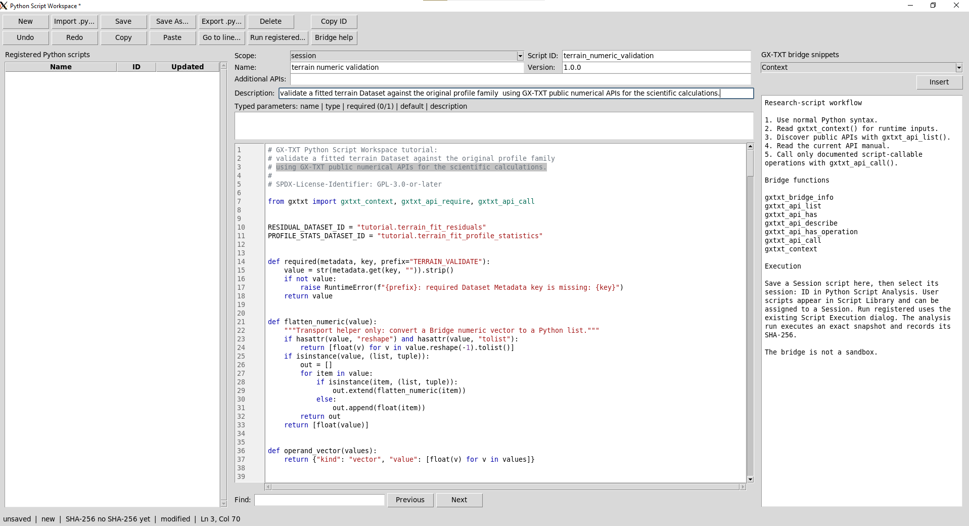 Script di validazione nel Python Script Workspace