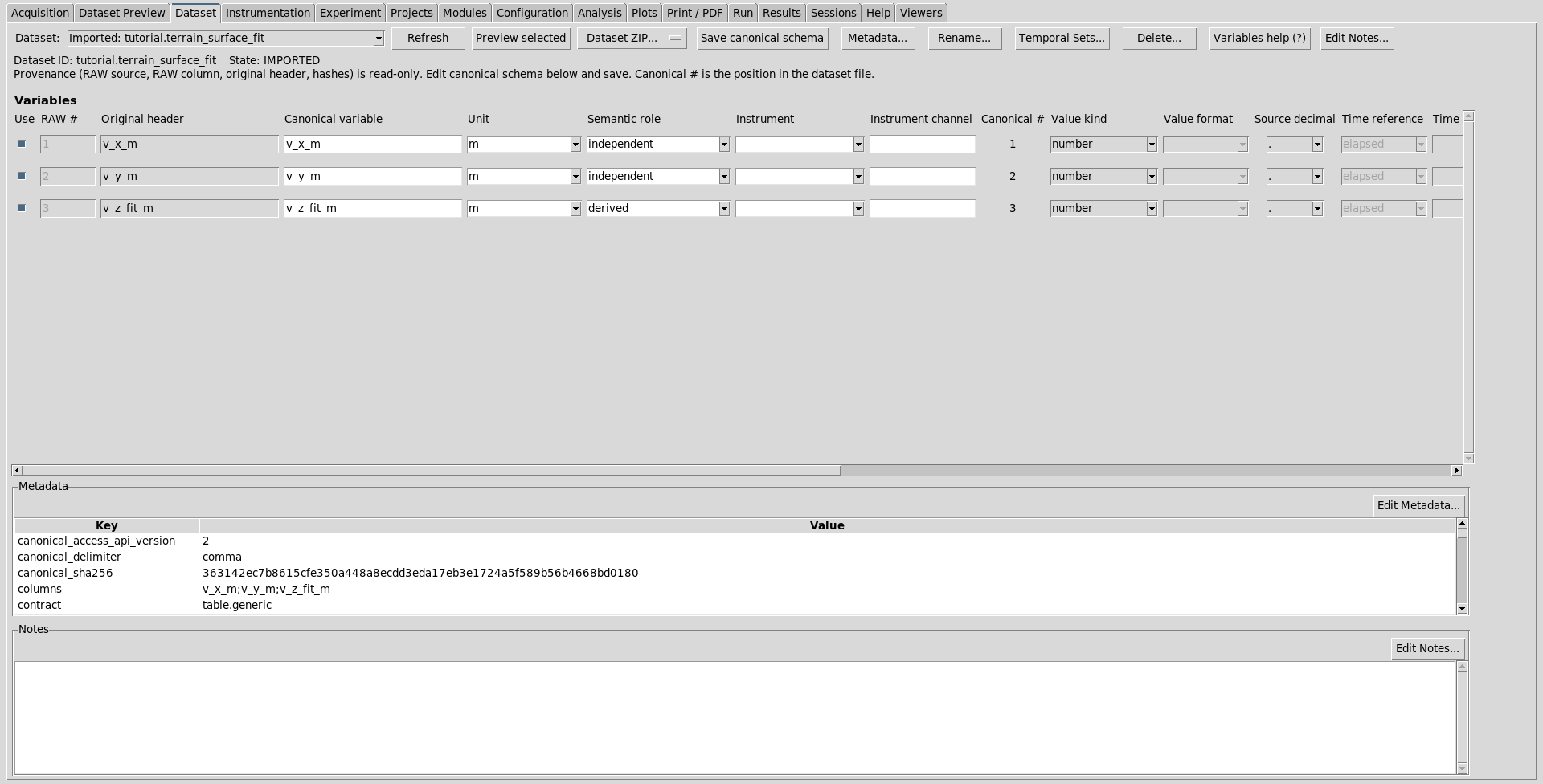 Dataset fitted importato in una nuova Session