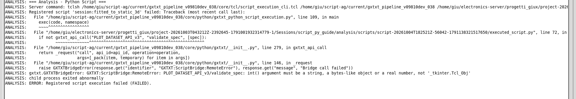 Errore validate_spec emerso durante la prova